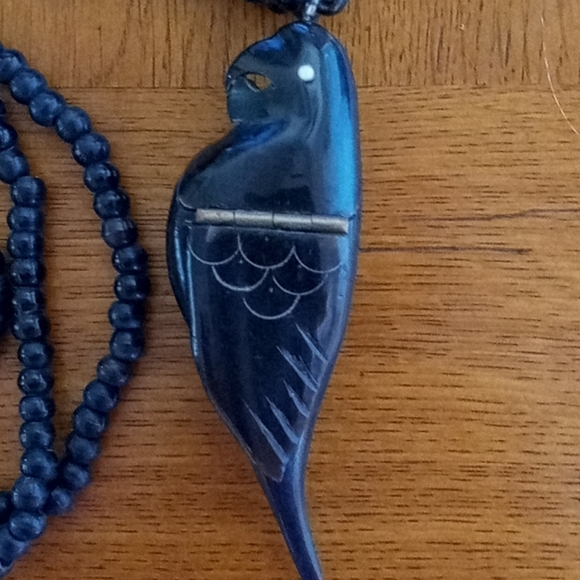 Carved Parrot Necklace with Hinged Compartment - Picture 2 of 9